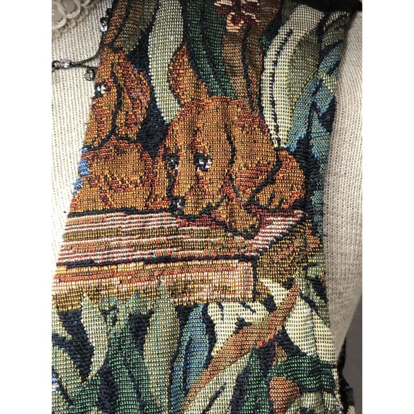 CABIN CREEK Vest Tapestry Puppy Dog Equestrian Hunting Size Med Petite Women's - Picture 7 of 15